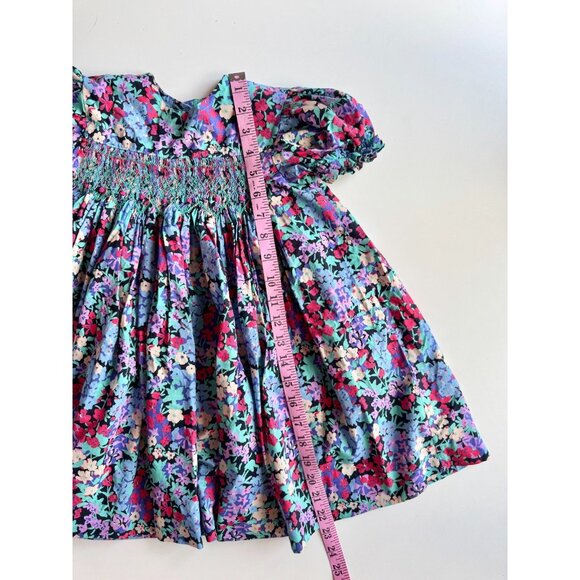 Vintage Girl's Floral Cotton Poplin Smocked Peasant Tent Dress, Size 4-5Y - Picture 8 of 9